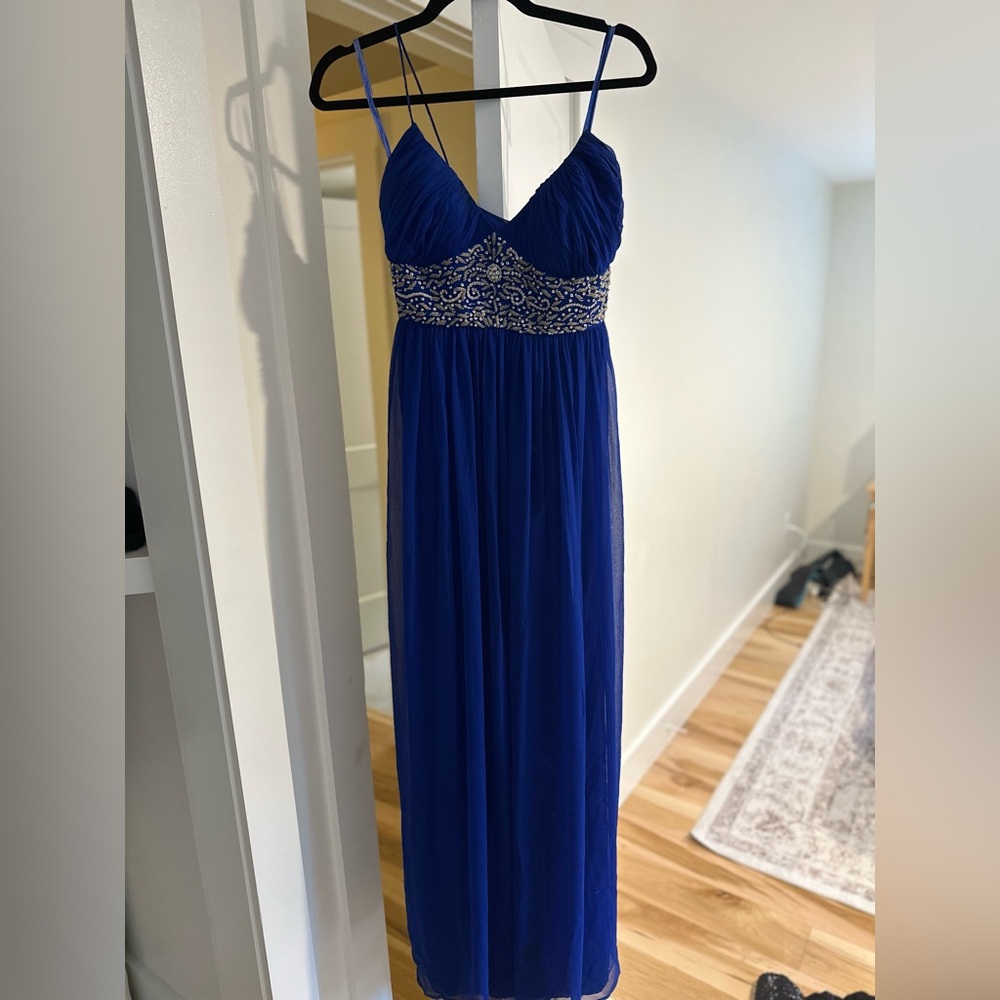 Aidan Mattox Blue Beaded Formal Gown